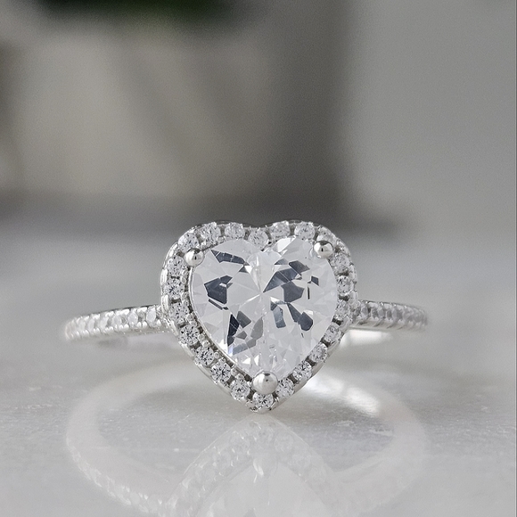 Elegant Heart Halo Ring, 925 Sterling Silver, Size Valentines Gift Charmed Aroma - Picture 3 of 9